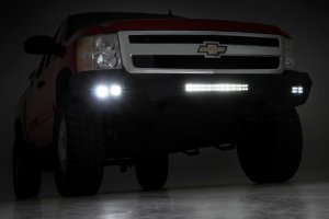 Chevrolet Silverado 1500 Front Bumper - Rough Country - LED Bumper with Rough Country LED Cubes + 20in LED Light Bar - Flat Black - '07-'13